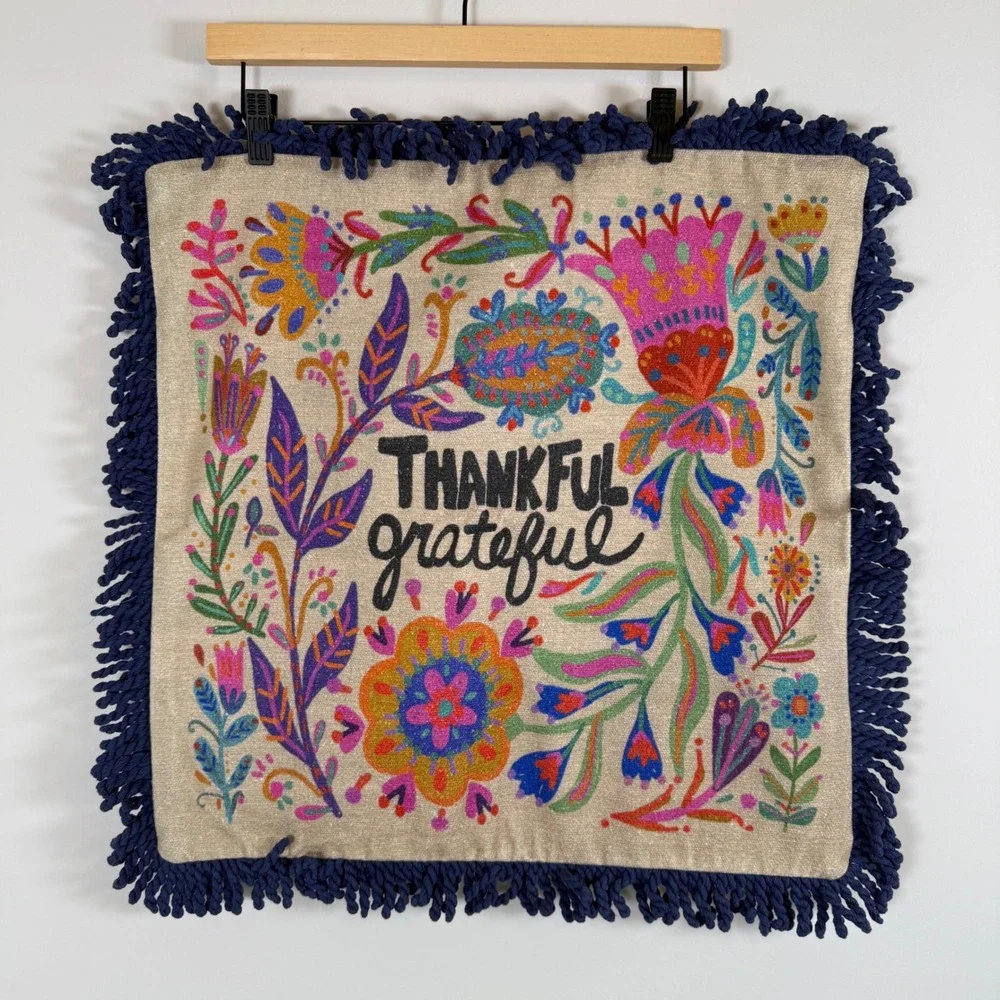 Natural‎ Life Bungalow Pillowcase Pillow Cover Thankful Grateful Floral BOHO